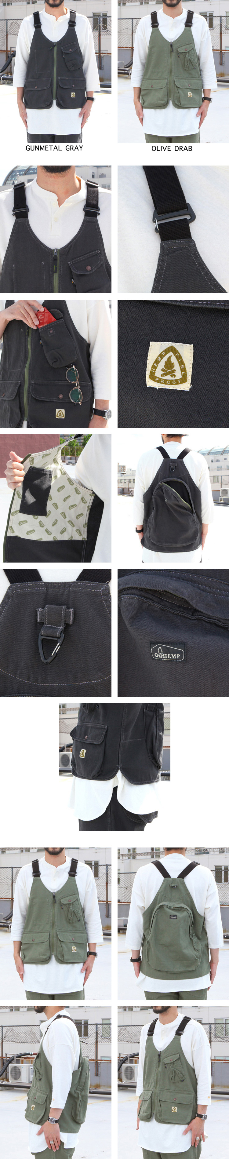 GOHEMP FIRE RIDGE VEST OLIVE DRAB サイズM GOHEMP（ゴーヘンプ） FIRE RIDGE VEST ベスト ウェア ヘンプコットン