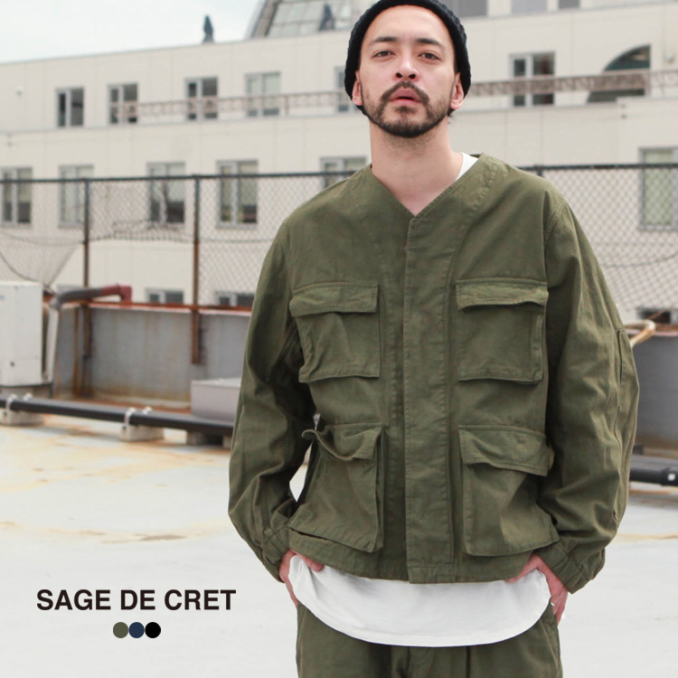 SAGE DE CRET Co/Liバックサテン ノーカラーBDUタイプジャケット